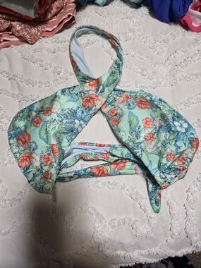 Victoria's Secret Floral Halter Bikini Top in Mint Green and Coral